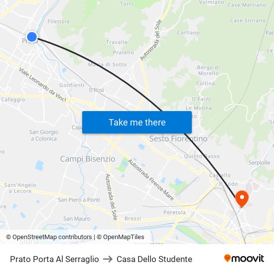 Prato Porta Al Serraglio to Casa Dello Studente map
