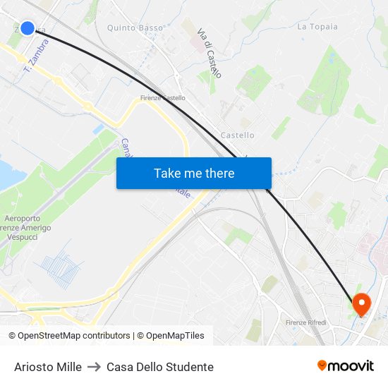 Ariosto Mille to Casa Dello Studente map