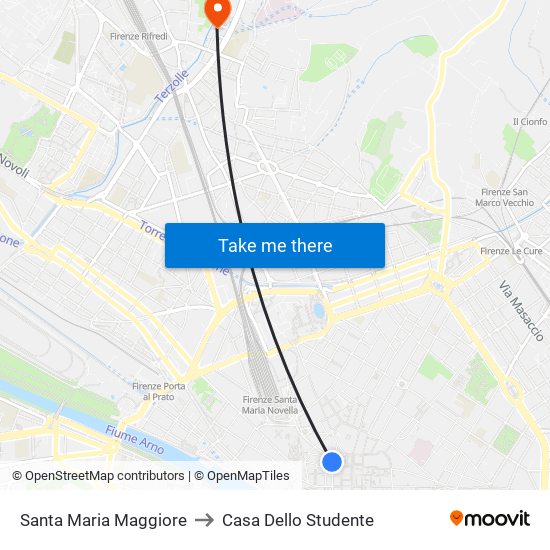 Santa Maria Maggiore to Casa Dello Studente map