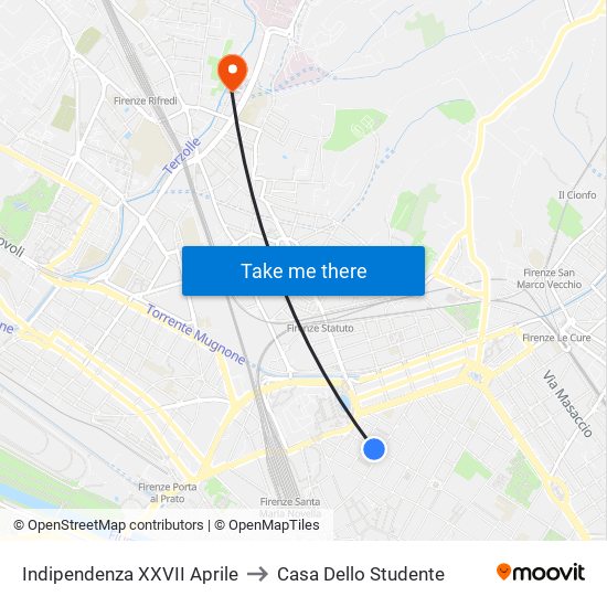 Indipendenza XXVII Aprile to Casa Dello Studente map