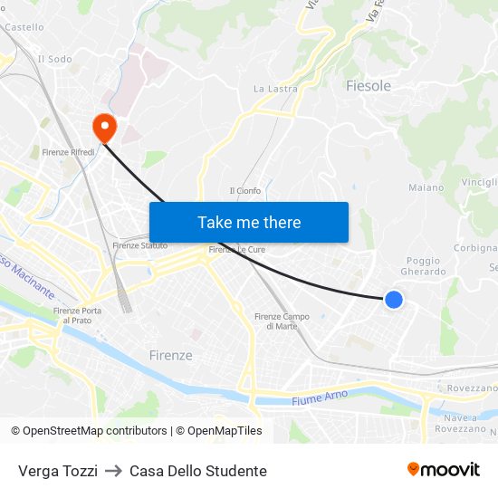 Verga Tozzi to Casa Dello Studente map