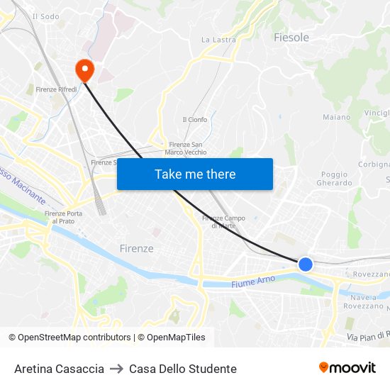 Aretina Casaccia to Casa Dello Studente map