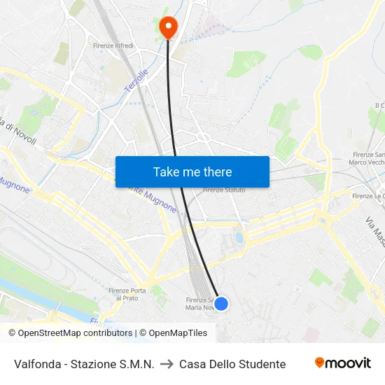 Valfonda - Santa Maria Novella Station to Student House map