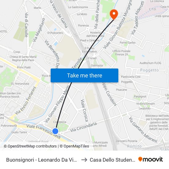 Buonsignori - Leonardo Da Vinci to Casa Dello Studente map