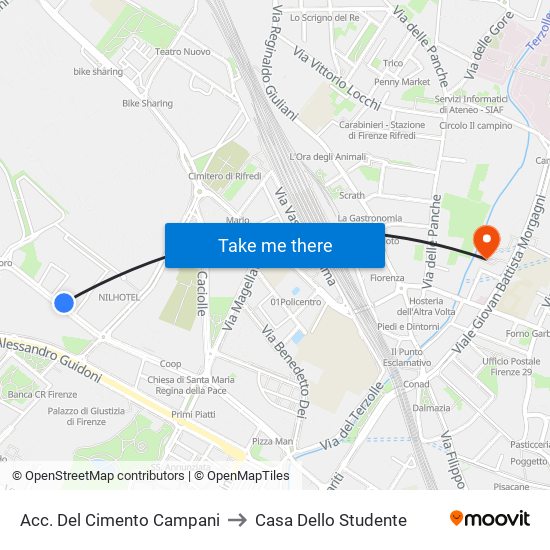 Acc. Del Cimento Campani to Casa Dello Studente map