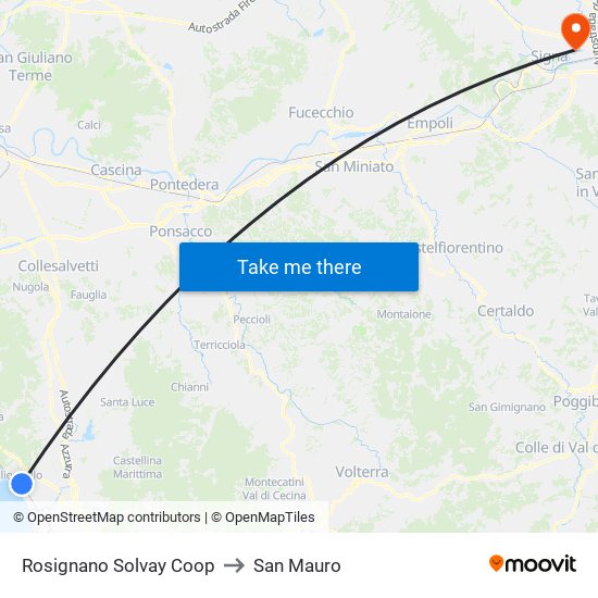 Rosignano Solvay Coop to San Mauro map