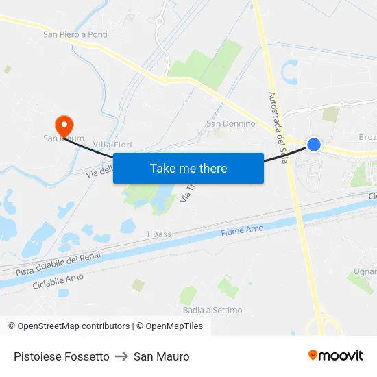 Pistoiese Fossetto to San Mauro map