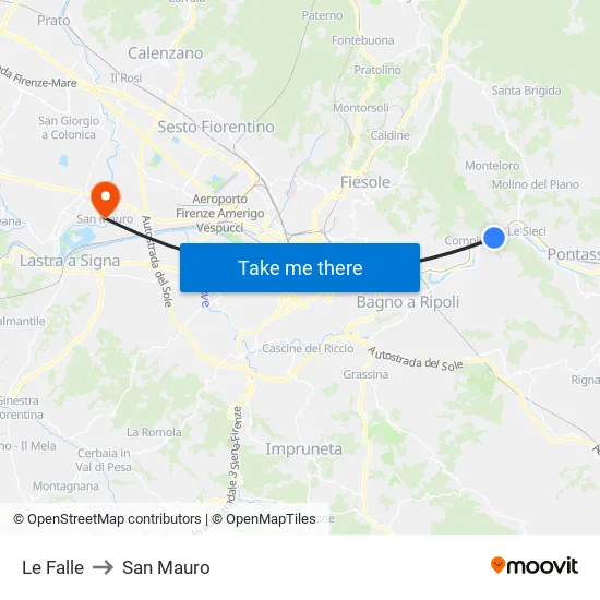 Le Falle to San Mauro map