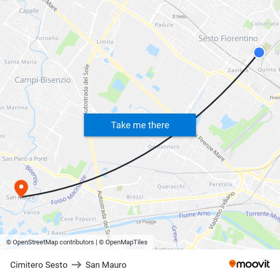 Cimitero Sesto to San Mauro map