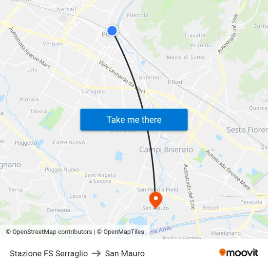 Serraglio Railway Station to San Mauro map