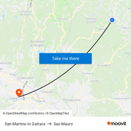 San Martino In Gattara to San Mauro map