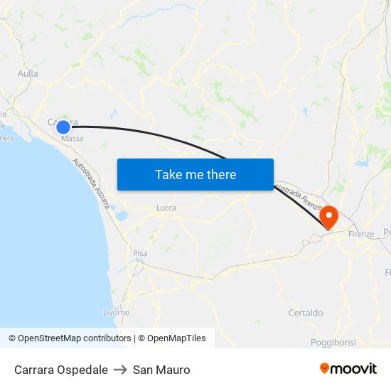 Carrara Ospedale to San Mauro map