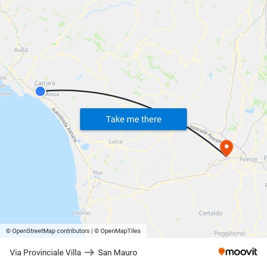 Via Provinciale Villa to San Mauro map