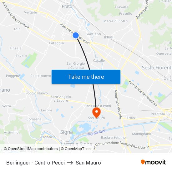 Berlinguer - Centro Pecci to San Mauro map