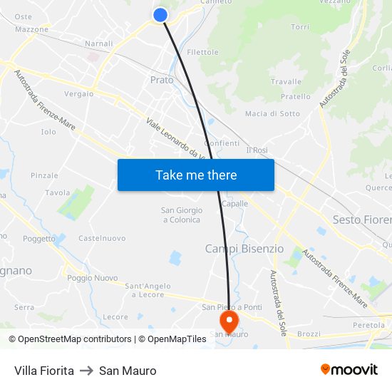 Villa Fiorita to San Mauro map