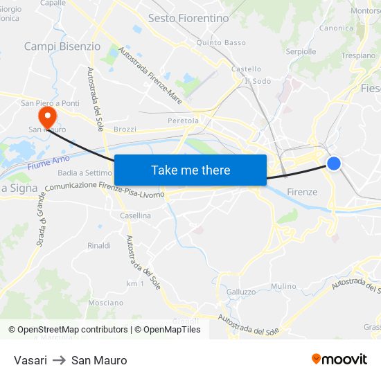 Vasari to San Mauro map