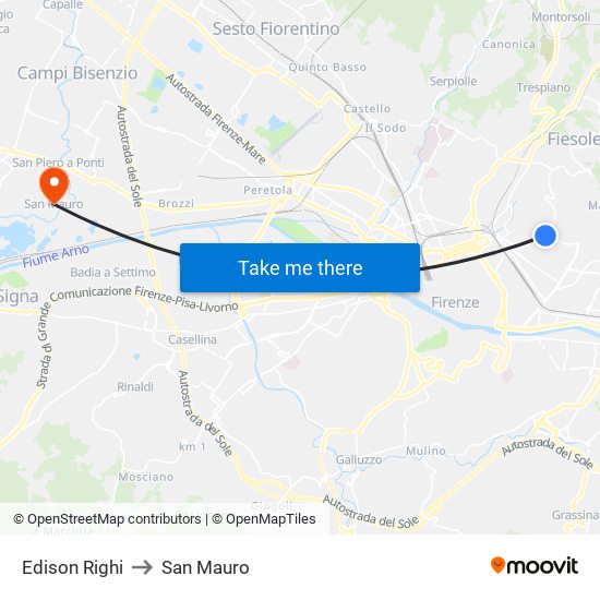 Edison Righi to San Mauro map