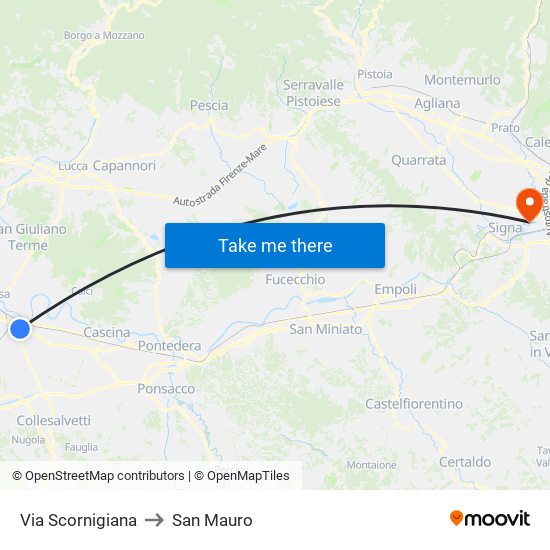Via Scornigiana to San Mauro map