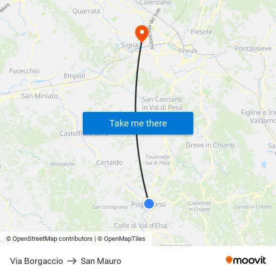 Via Borgaccio to San Mauro map