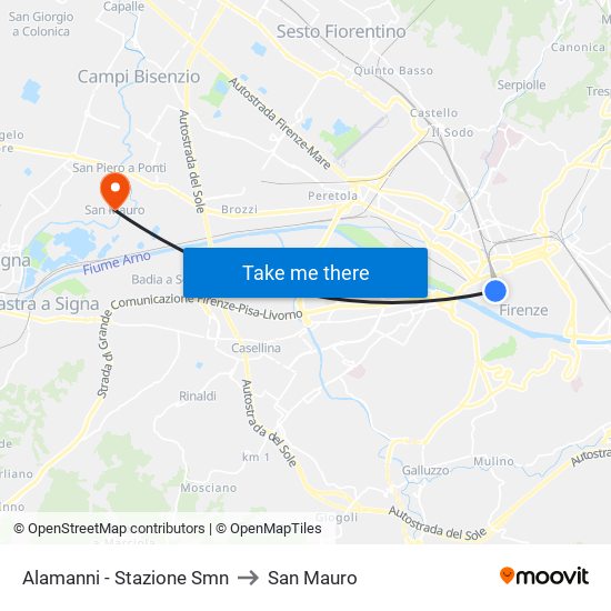 Alamanni - Stazione Smn to San Mauro map