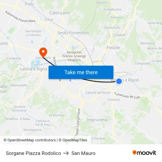 Sorgane Rodolico Square to San Mauro map