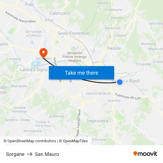 Sorgane to San Mauro map