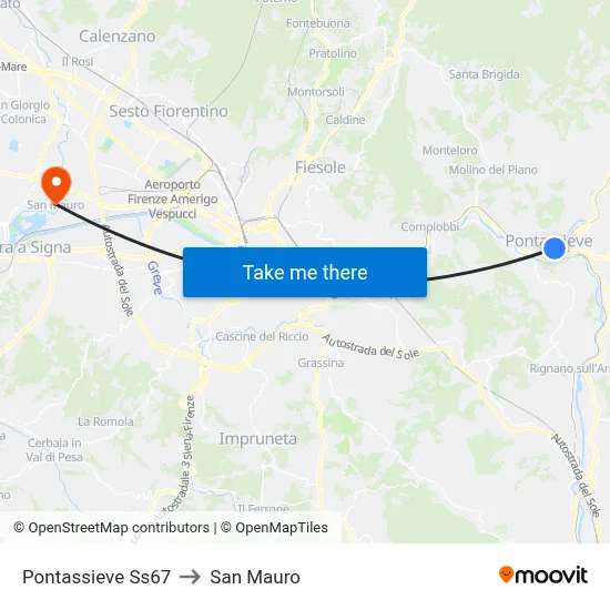 Pontassieve State Road 67 to San Mauro map