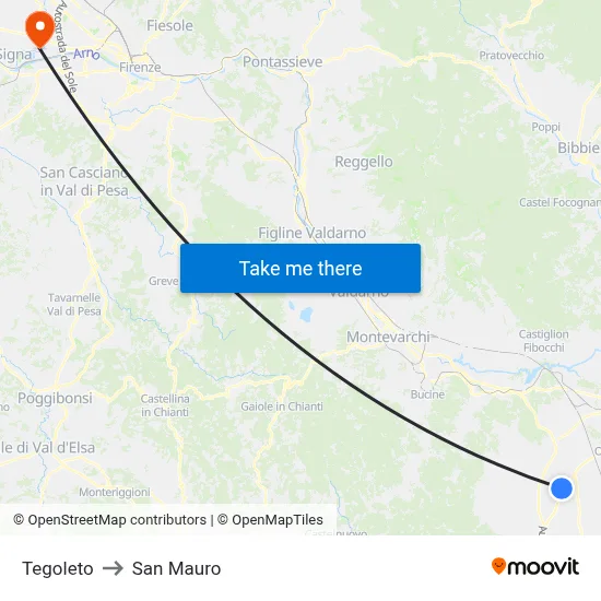 Tegoleto to San Mauro map