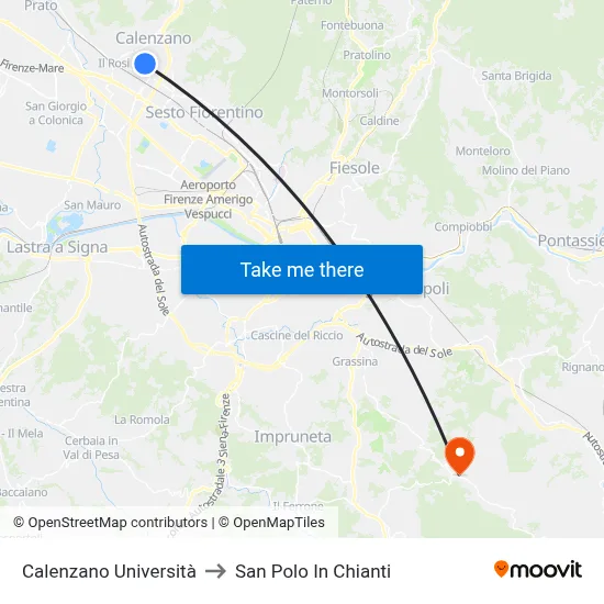 Calenzano University to San Polo In Chianti map