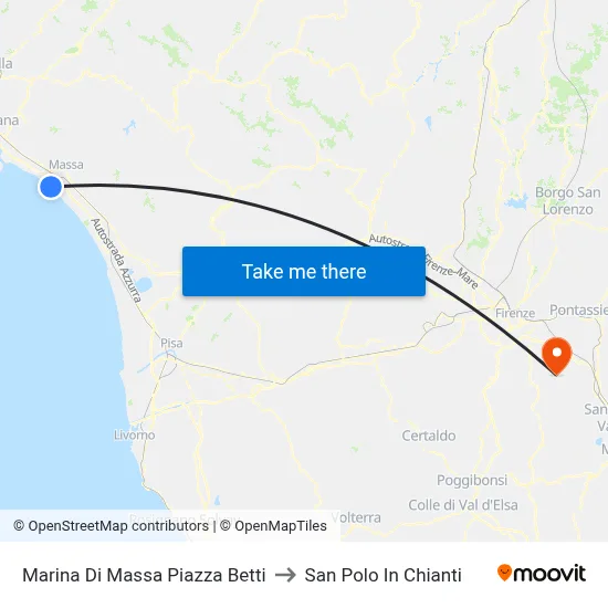 Marina Di Massa Betti Square to San Polo In Chianti map
