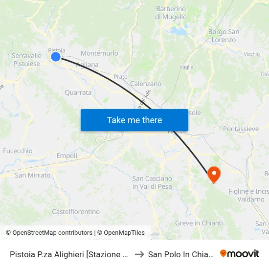Pistoia Alighieri Square [Railway Station] to San Polo In Chianti map