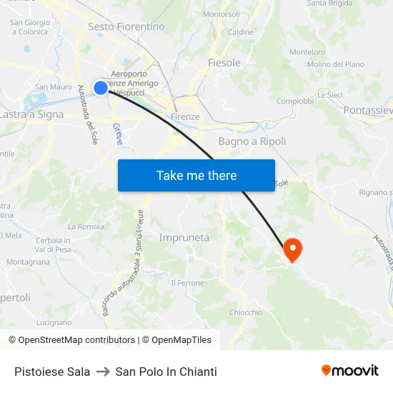 Pistoiese Sala to San Polo In Chianti map