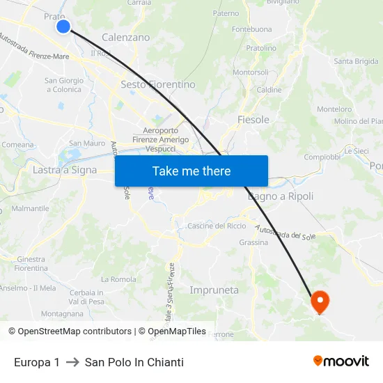 Europe 1 to San Polo In Chianti map