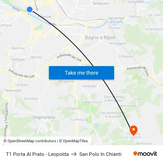 T1 Porta Al Prato - Leopolda to San Polo In Chianti map