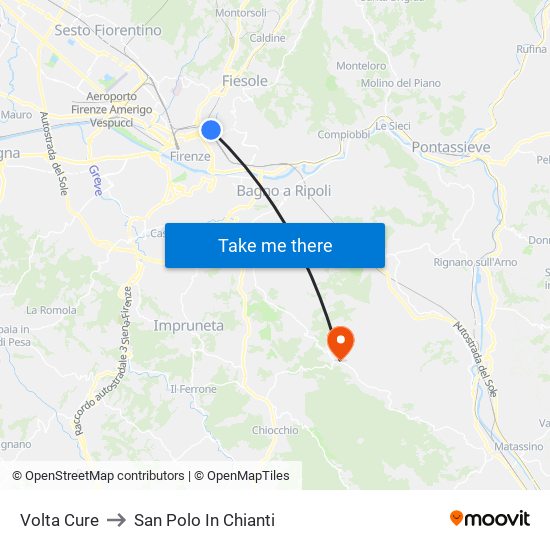 Volta Cure to San Polo In Chianti map