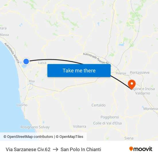 Via Sarzanese Civ.62 to San Polo In Chianti map