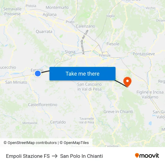 Empoli Railway Station to San Polo In Chianti map