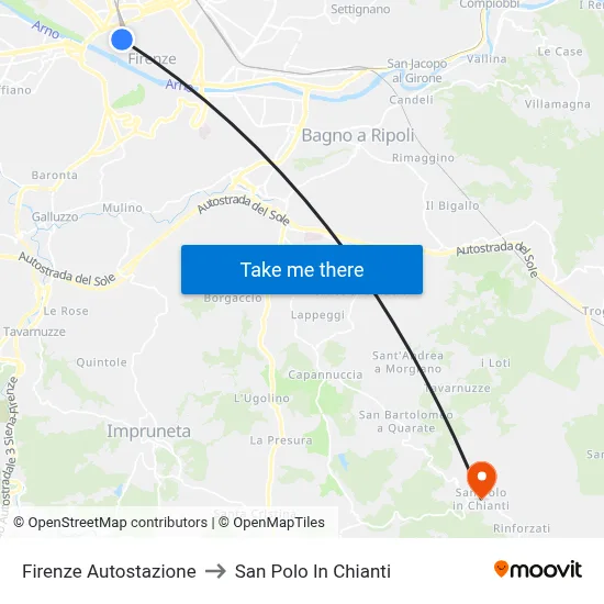 Florence Bus Station to San Polo In Chianti map