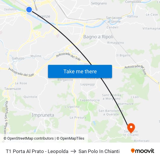 T1 Porta Al Prato - Leopolda to San Polo In Chianti map