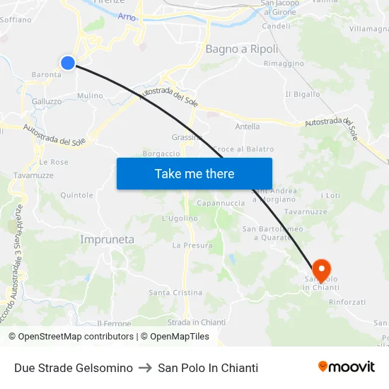 Due Strade Gelsomino to San Polo In Chianti map