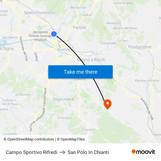 Campo Sportivo Rifredi to San Polo In Chianti map