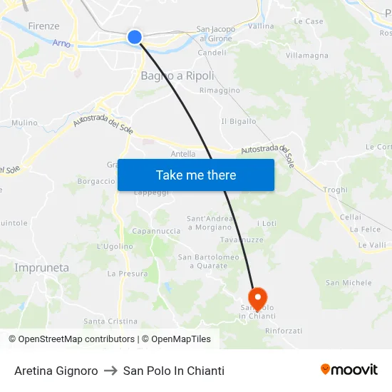 Aretina Gignoro to San Polo In Chianti map