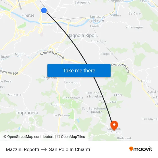 Mazzini Repetti to San Polo In Chianti map