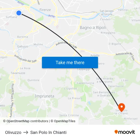Olivuzzo to San Polo In Chianti map