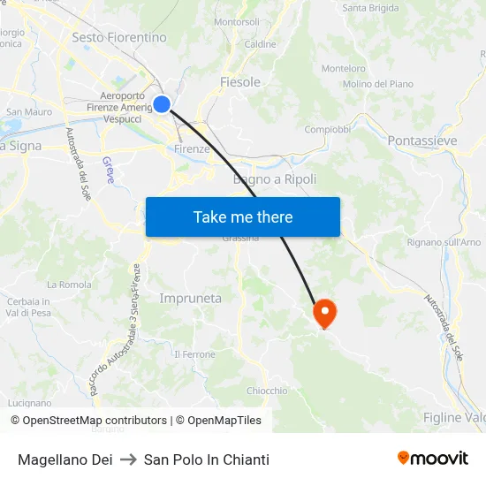 Magellan Street to San Polo In Chianti map