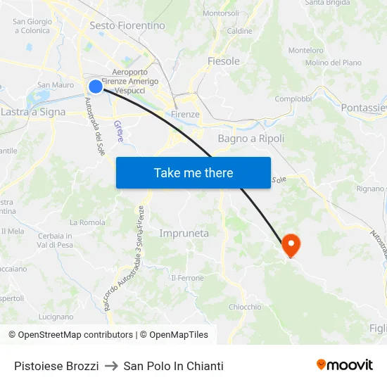 Pistoiese Brozzi to San Polo In Chianti map
