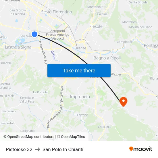 Pistoiese 32 to San Polo In Chianti map
