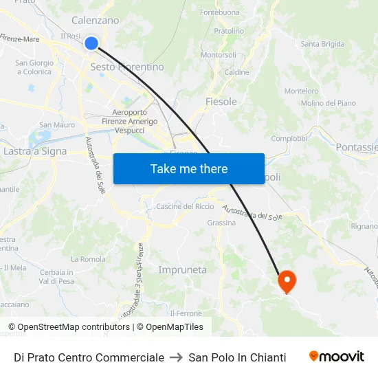Di Prato Shopping Center to San Polo In Chianti map