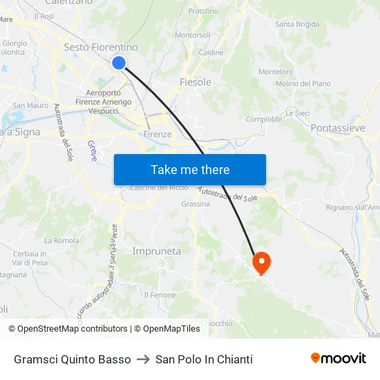 Gramsci Quinto Basso to San Polo In Chianti map