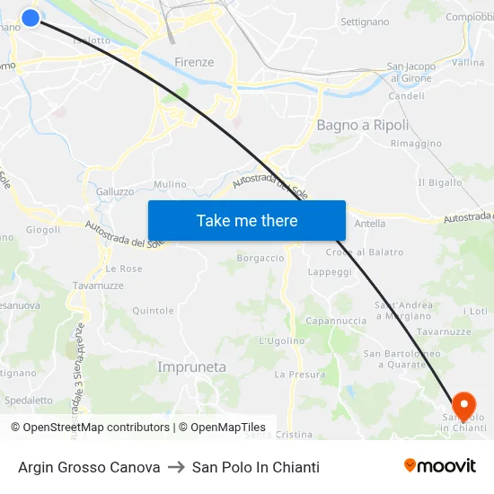 Argin Grosso Canova to San Polo In Chianti map